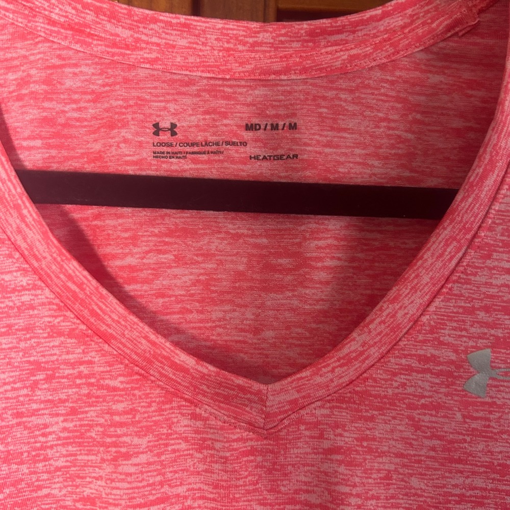 Under Armour Womens HeatGear V-Neck T-Shirt Pink Heather Space Dye Medium - Picture 5 of 6